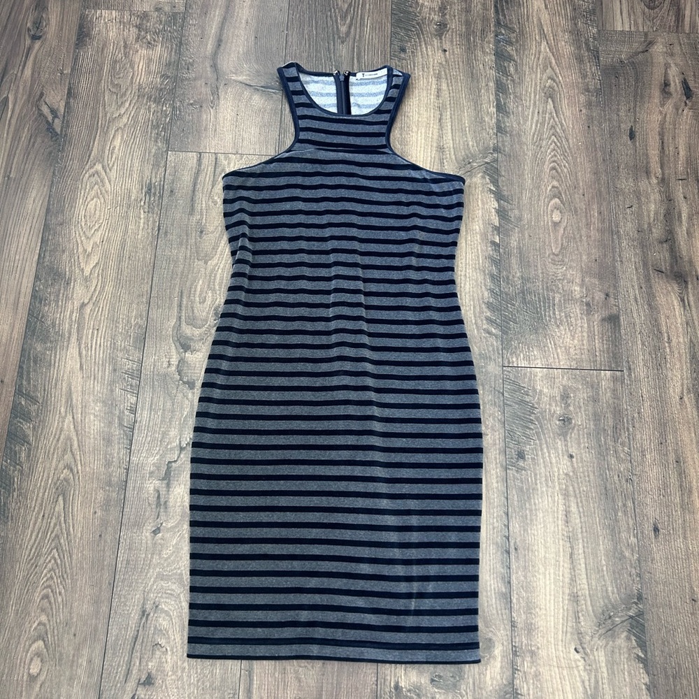 T by Alexander Wang Navy and Gray Striped Mini  Dress